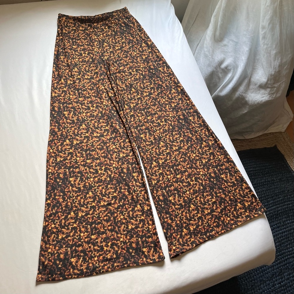 RESA black yellow brown leopard cheetah animal knit wide leg‎ pants